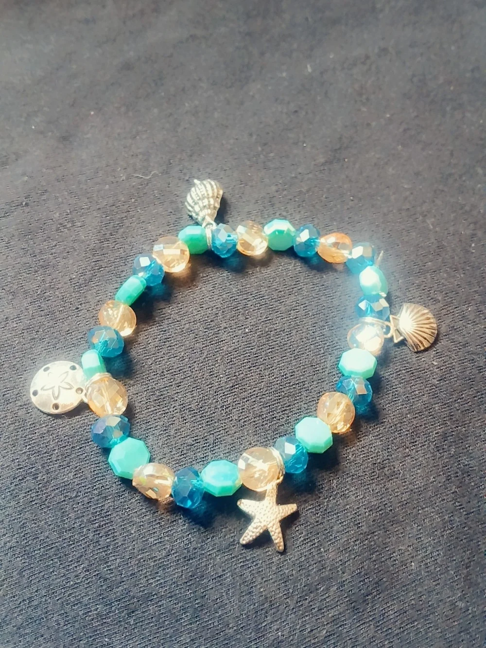 Turquoise Beaded Charm Bracelet - Beach Starfish Design